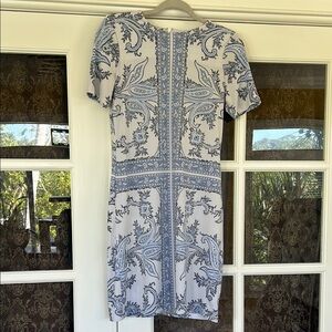 Elegant Blue and White Paisley Dress